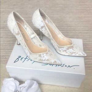 Betsey Johnson Ivory Floral Lace Heels